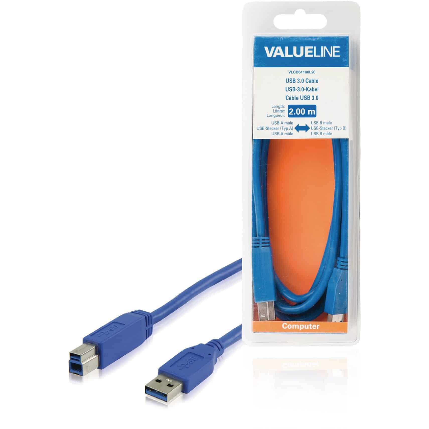 VALUELINE USB 3.0 KAAPELI A UROS - B UROS 2,00M