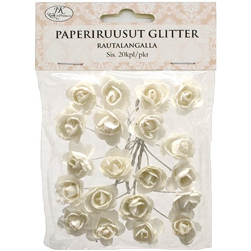Paperiruusu valkoinen glitter 20kpl | säästötalo latvala