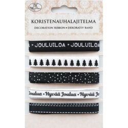 Koristenauhalajitelma musta+valkoinen joulu Koristenauhalajitelma musta+valkoinen joulu