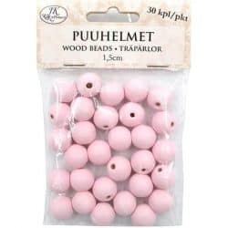 Puuhelmet vaaleanpunainen 15mm 30kpl | säästötalo latvala