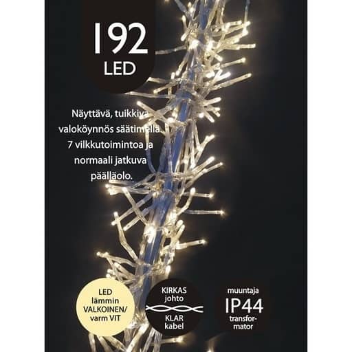 JÄÄkristalli 192led valokÖynnÖs lÄmmin valkoinen valosarja ip44 | säästötalo latvala