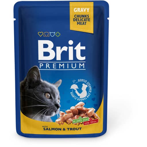 Brit premium lohi-taimen kastikkeessa aikuisille kissoille 100g | säästötalo latvala