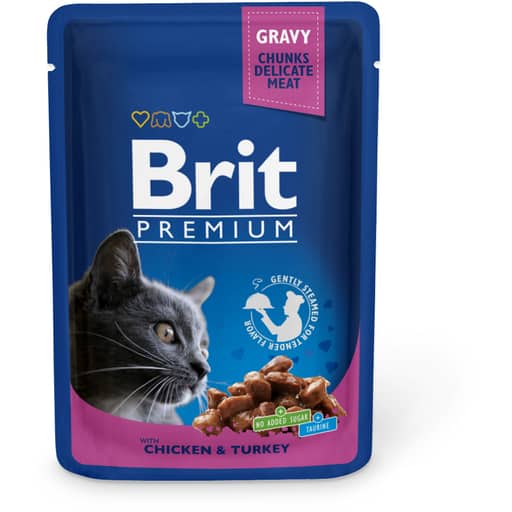 Brit premium kana-kalkkuna kastikkeessa aikuisille kissoille 100g | säästötalo latvala