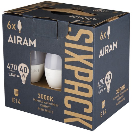 AIRAM LED-KYNTTILÄLAMPPU 40 470LM E14 3000K 6-PACK