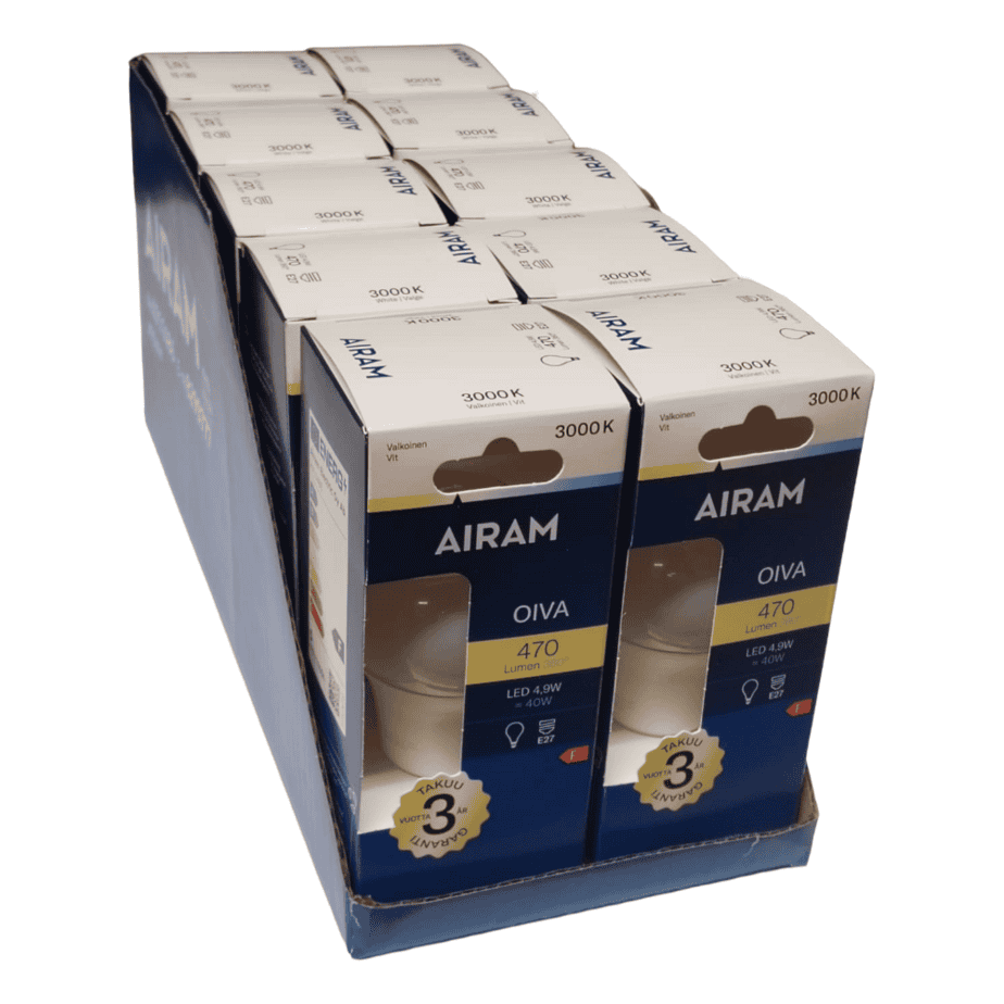 Airam 10-pak led vakiolamppu oiva 470lm e27 3000k | säästötalo latvala