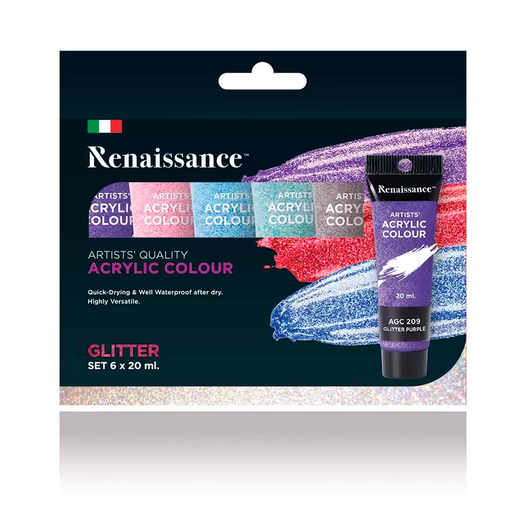 Renaissance akryylivÄrit glitter 6x20ml | säästötalo latvala
