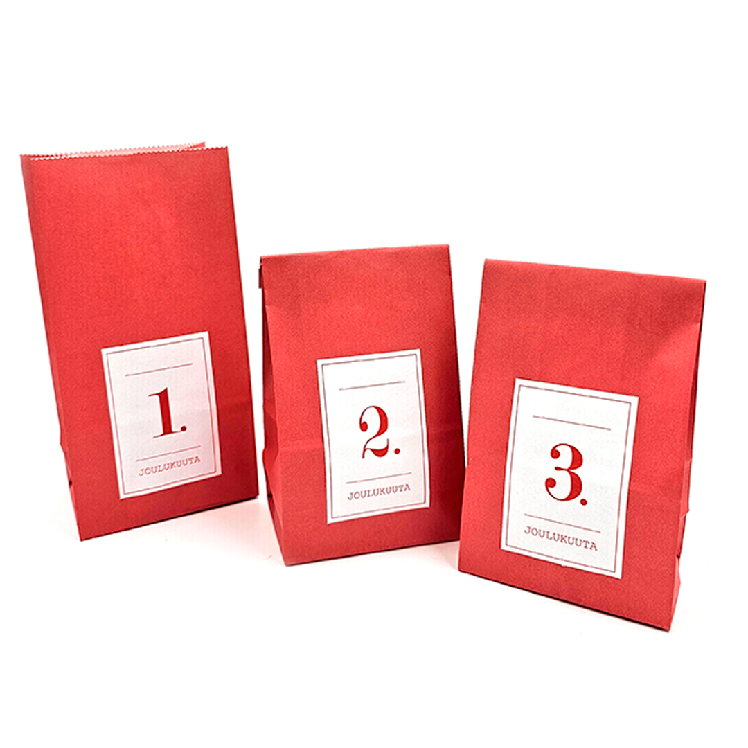 DIY-JOULUKALENTERI PUSSIT JA NUMEROTARRAT PUNAVALKOINEN 24KPL