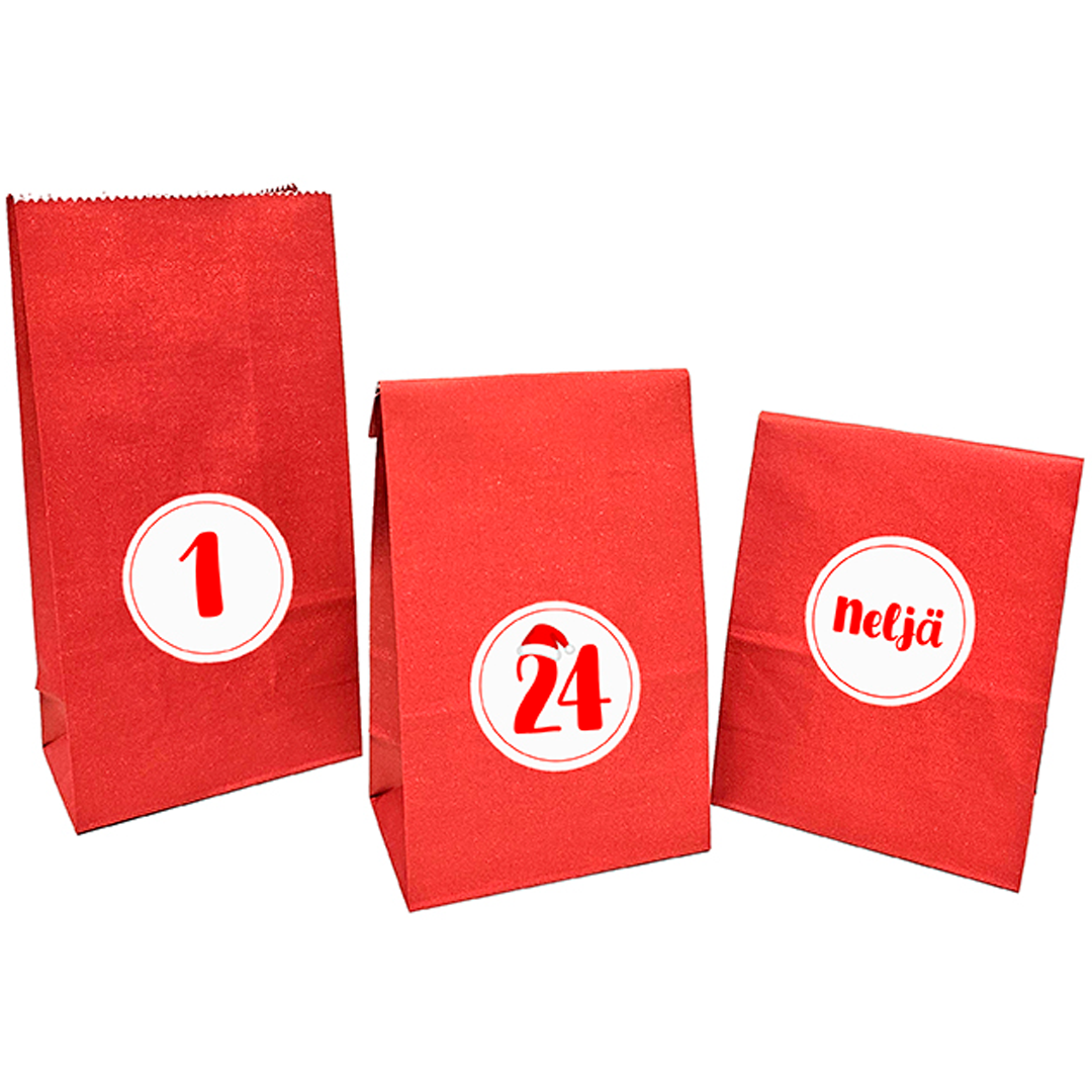 DIY-JOULUKALENTERI PUSSIT JA NUMEROTARRAT PUNAINEN 24KPL