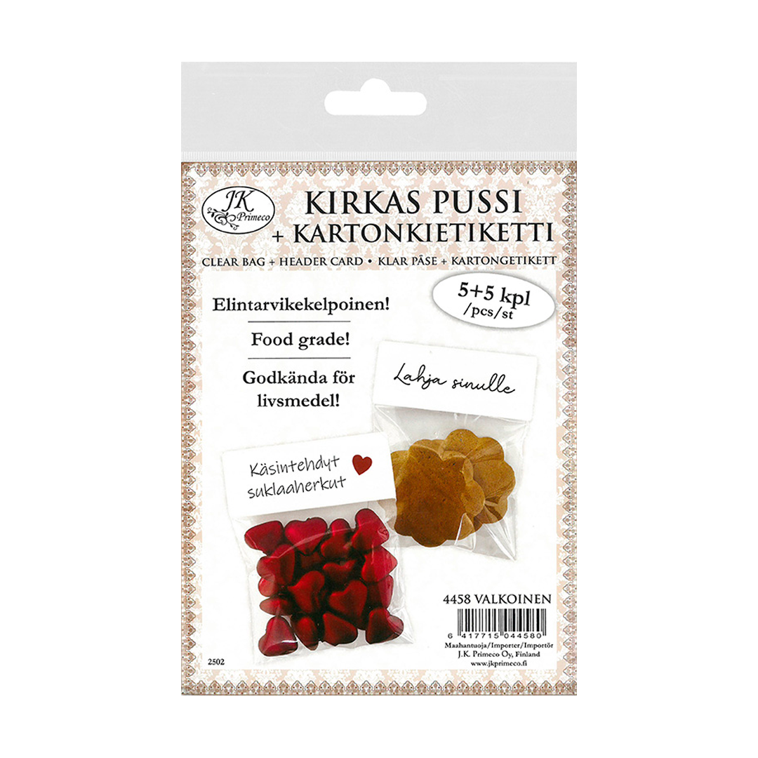 KIRKAS PUSSI + KARTONKIETIKETTI VALKOINEN 5KPL+5KPL