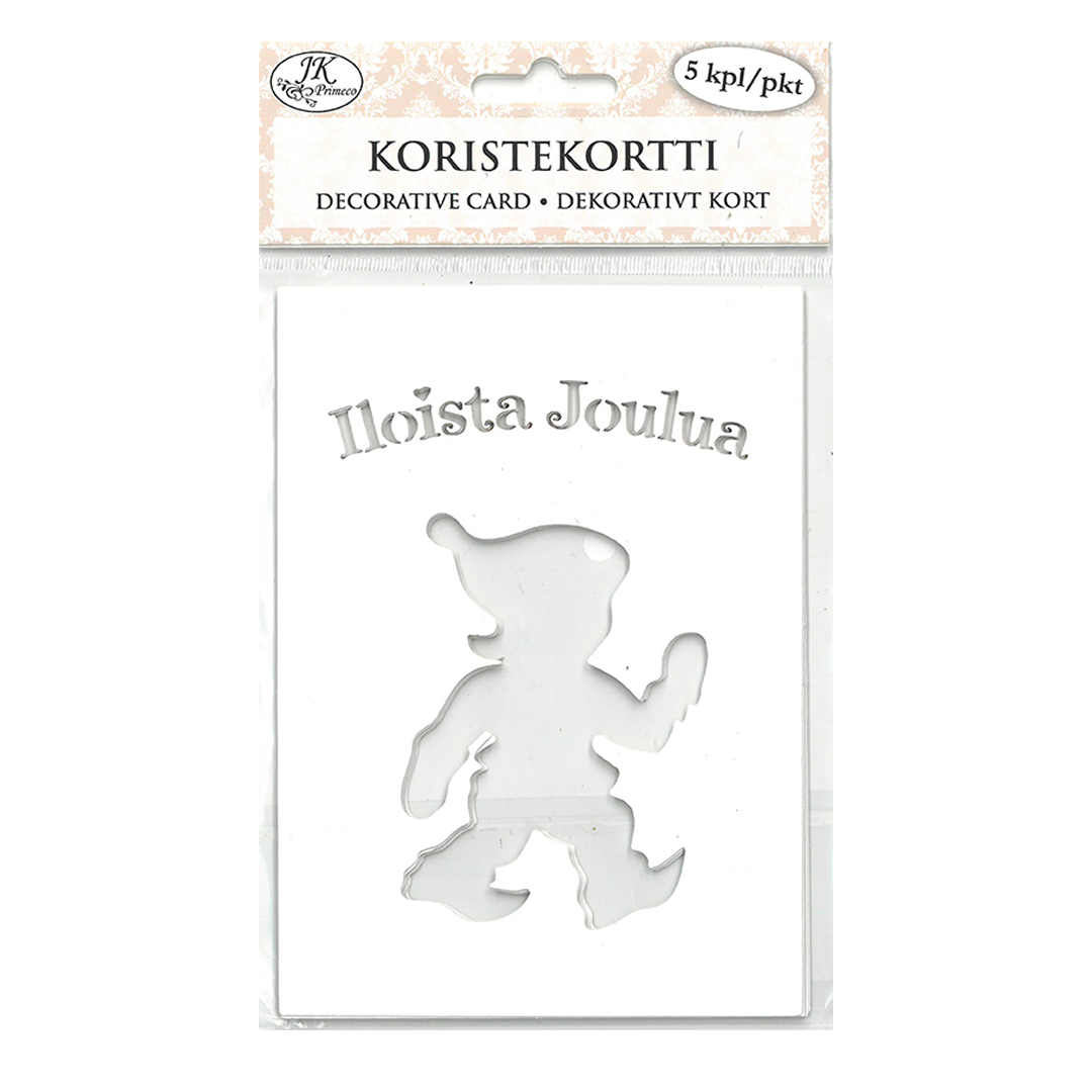 Koristekortti tonttu ja teksti valkoinen 5kpl | säästötalo latvala