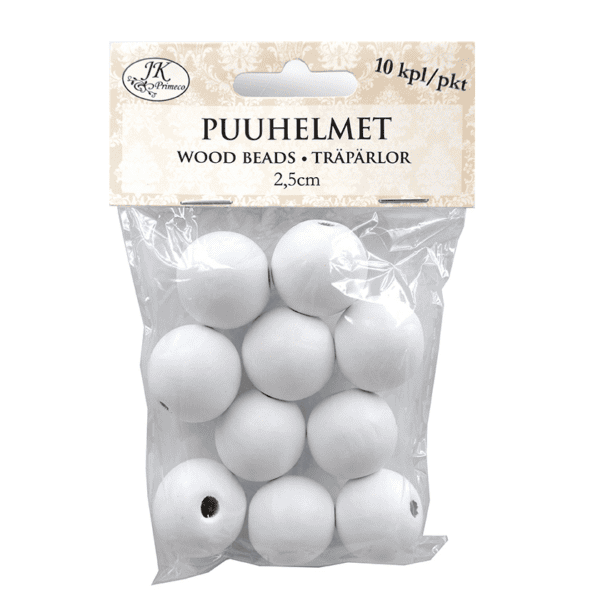 Puuhelmet valkoinen 25mm 10kpl | säästötalo latvala