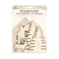 Puukuviot talot ja kuuset 5kpl Puukuviot talot ja kuuset 5kpl
