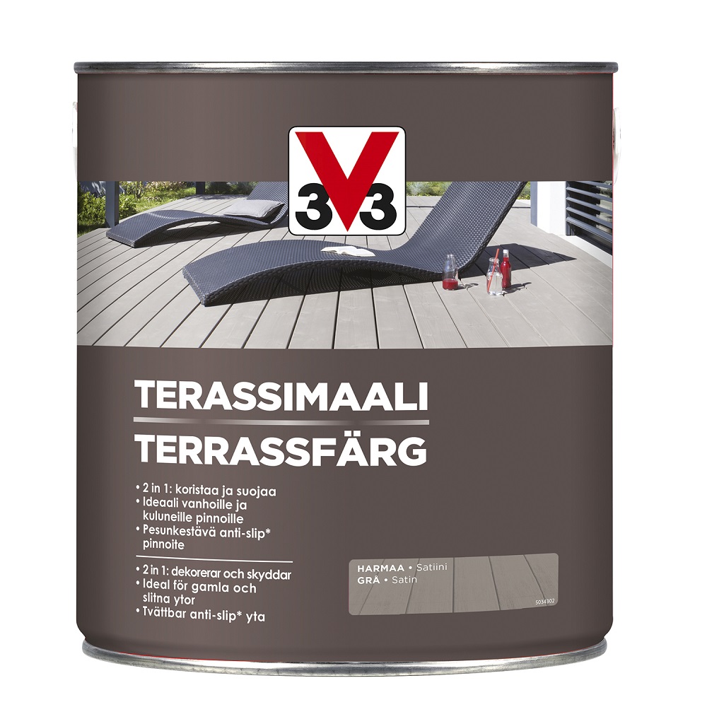 V33 terassimaali harmaa 2,5l | säästötalo latvala