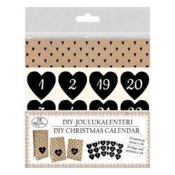 Diy-joulukalenteri pussit ja numerotarrat sydÄn musta 24kpl Diy-joulukalenteri pussit ja numerotarrat sydÄn musta 24kpl