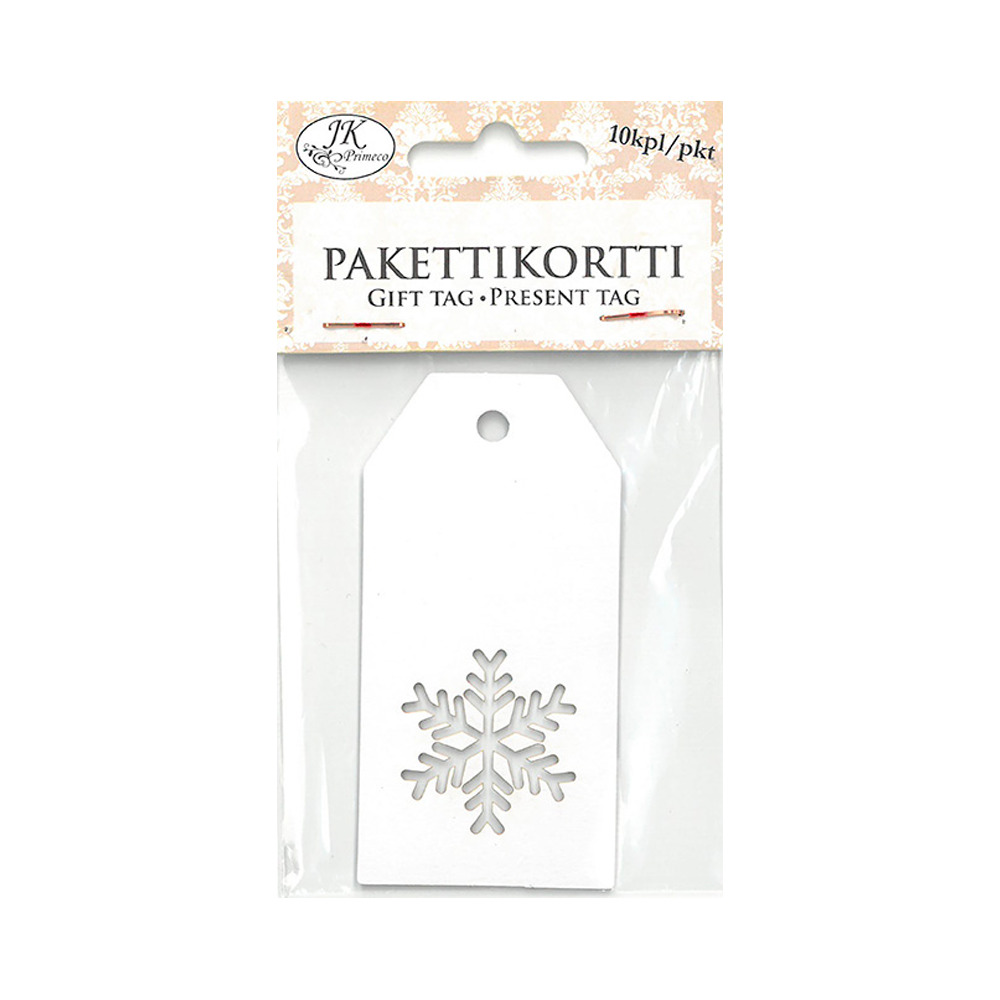 Pakettikortti lumihiutale valkoinen 10kpl Pakettikortti lumihiutale valkoinen 10kpl