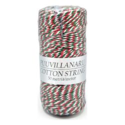 Puuvillanaru 2mm x 50m punavalkovihreÄ Puuvillanaru 2mm x 50m punavalkovihreÄ